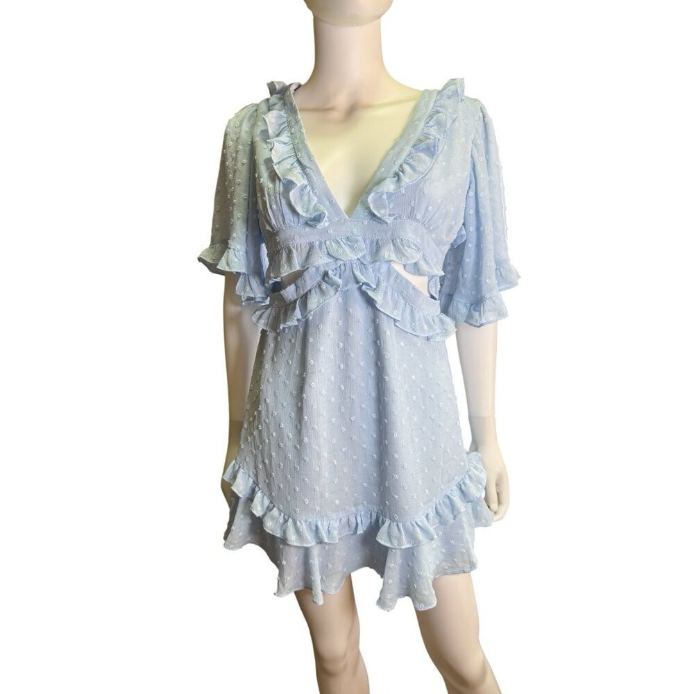Angel Biba Mini V-Neck Dress with Ruffles and Cutouts Spring AUS Size 8 Nwt